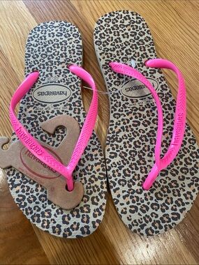 Havaianas Leopard Print Sandals with Hot Pink Straps